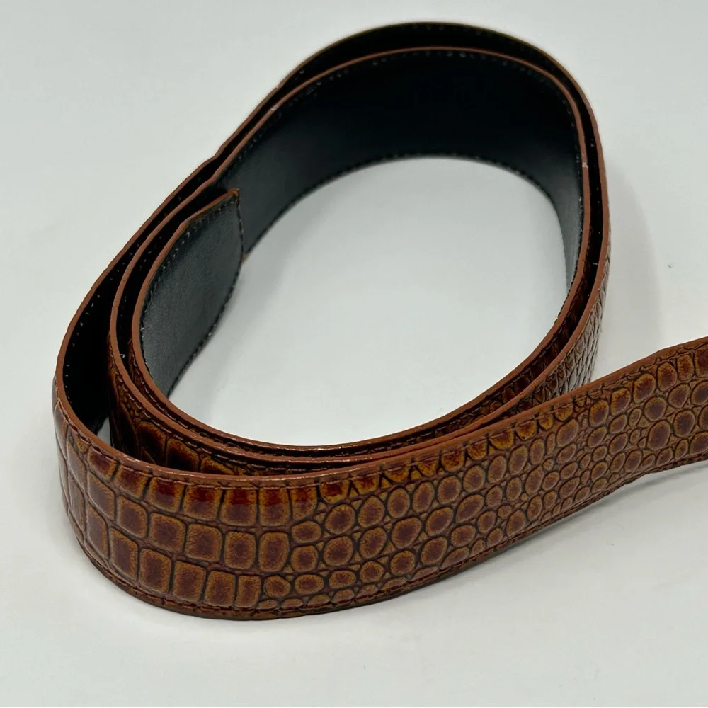 Vintage Pierre Cardin Logo Belt Croc Embossed Brown Leather Gold‎ Buckle Size L